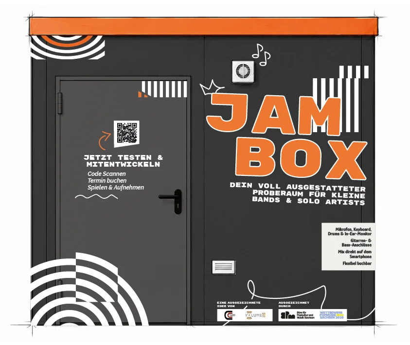 Jam Box Fassade — voll ausgestatteter Proberaum für kleine Bands und Solo-Artists